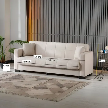 Divano Letto 3 Posti in Tessuto Cammello con Contenitore 213x81x83 cm