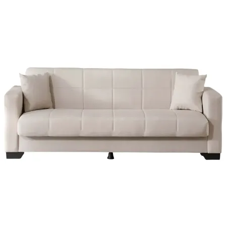 Divano Letto 3 Posti in Tessuto Crema con Contenitore 213x81x83 cm