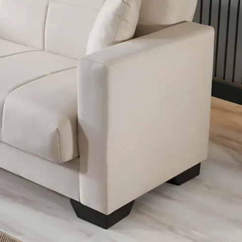 Divano Letto 3 Posti in Tessuto Crema con Contenitore 213x81x83 cm