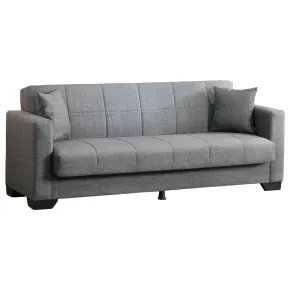 Divano Letto 3 Posti in Tessuto Grigio con Contenitore 213x81x83 cm