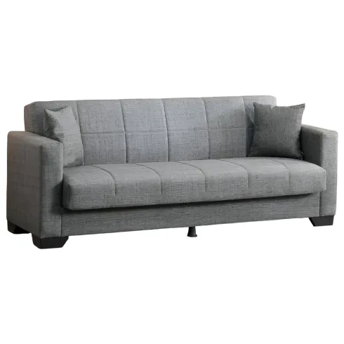 Divano Letto 3 Posti in Tessuto Grigio con Contenitore 213x81x83 cm