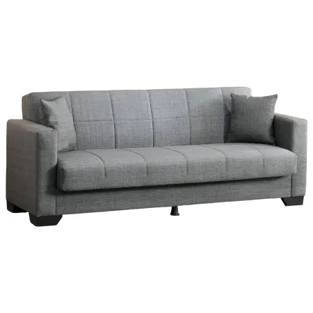 Divano Letto 3 Posti in Tessuto Grigio con Contenitore 213x81x83 cm