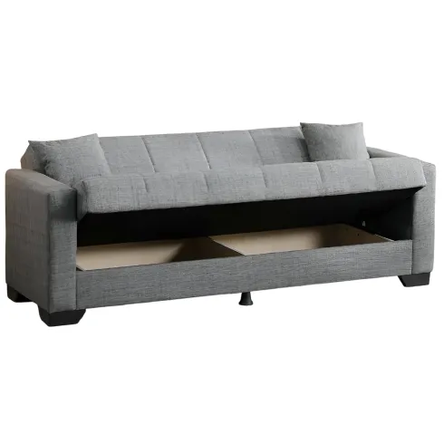 Divano Letto 3 Posti in Tessuto Grigio con Contenitore 213x81x83 cm