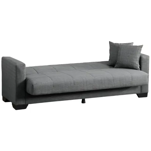 Divano Letto 3 Posti in Tessuto Grigio con Contenitore 213x81x83 cm