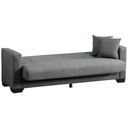 Divano Letto 3 Posti in Tessuto Grigio con Contenitore 213x81x83 cm