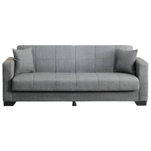 Divano Letto 3 Posti in Tessuto Grigio con Contenitore 213x81x83 cm