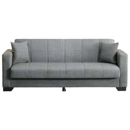 Divano Letto 3 Posti in Tessuto Grigio con Contenitore 213x81x83 cm