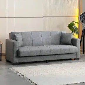 Divano Letto 3 Posti in Tessuto Grigio con Contenitore 213x81x83 cm 2