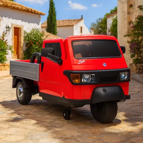 Ape Car Piaggio Elettrica per Bambini Rosso con Ruote EVA e Telecomando