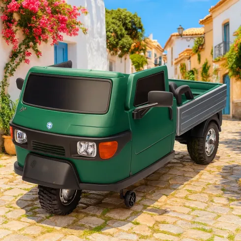 Ape Car Piaggio Elettrica per Bambini Verde con Ruote EVA e Telecomando