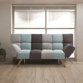 Divano Letto in Tessuto Patchwork 3 Posti con Braccioli Pieghevoli 2