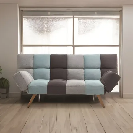 Divano Letto in Tessuto Patchwork 3 Posti con Braccioli Pieghevoli
