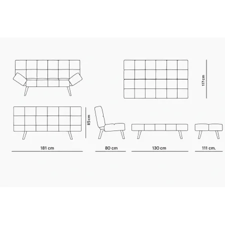 Divano Letto in Tessuto Patchwork 3 Posti con Braccioli Pieghevoli