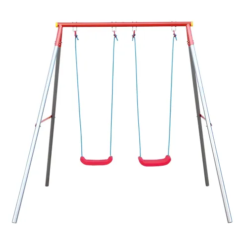 Altalena per Bambini 2 Posti da Esterno 214x165x200 cm Rosso Blu Acciaio