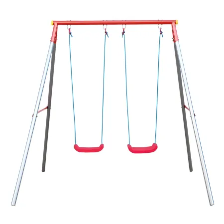 Altalena per Bambini 2 Posti da Esterno 214x165x200 cm Rosso Blu Acciaio