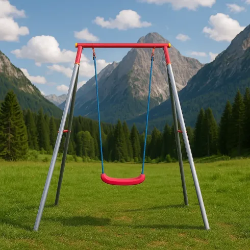 Altalena per Bambini 1 Posto da Esterno 168x163x200 cm Rosso Blu Acciaio
