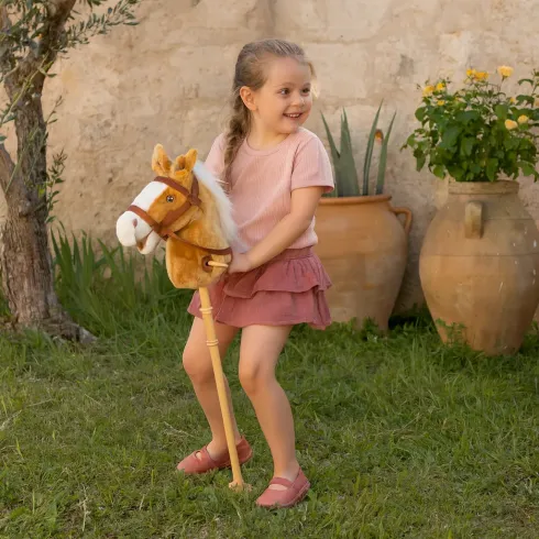 Cavallo Cavalcabile per Bambini Marrone con Asta Smontabile e Suoni