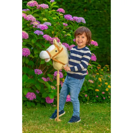 Cavallo Hobby Horse per Bambini Beige con Asta Smontabile e Suoni