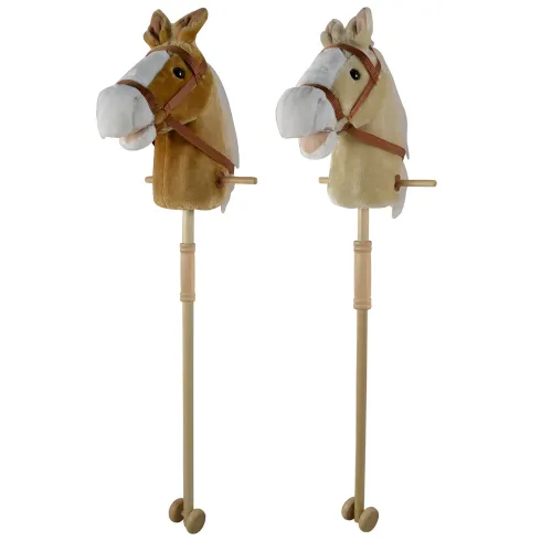 Cavallo Hobby Horse per Bambini Beige con Asta Smontabile e Suoni