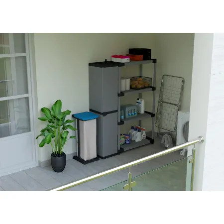 Armadio Modulare Basso Resina PVC per Esterno Un'Anta Ripiani Balcone Giardino Mobile