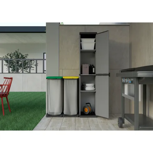 Armadio Modulare Basso Resina PVC per Esterno Un'Anta Ripiani Balcone Giardino Mobile