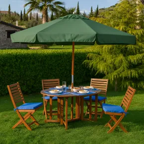 Ombrellone da Giardino con Palo Centrale in Legno Ø3m Verde Antivento 2