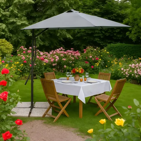 Ombrellone da Giardino Grigio con Palo Laterale Ø 3 metri in Acciaio