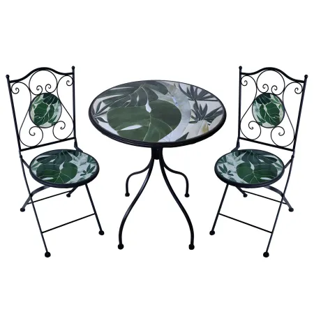 Set Tavolo da Giardino Ø 60 cm con 2 Sedie Pieghevoli in Ferro Verde