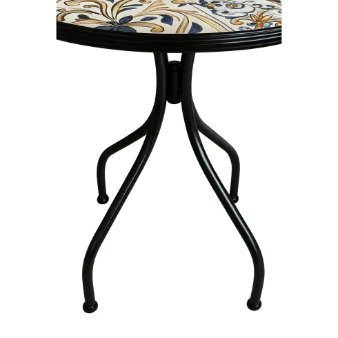 Set Tavolo Ø 60 cm con 2 Sedie Pieghevoli da Giardino Beige Azzurro