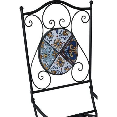 Set Tavolo Ø 60 cm con 2 Sedie Pieghevoli da Giardino Beige Azzurro