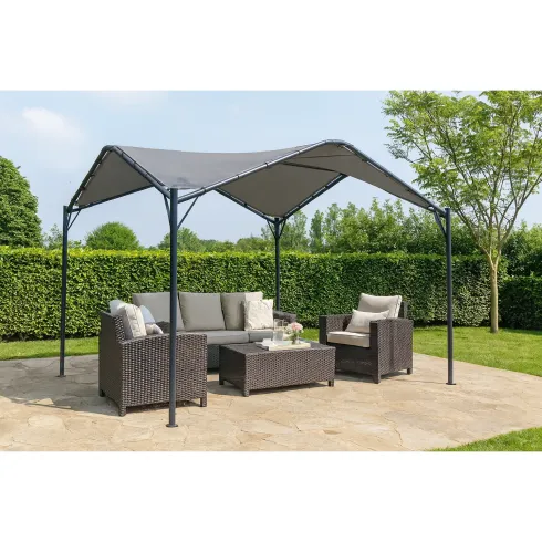 Gazebo Onda Grigio 3.5x3.5 in Ferro Battuto da Giardino Telo Poliestere
