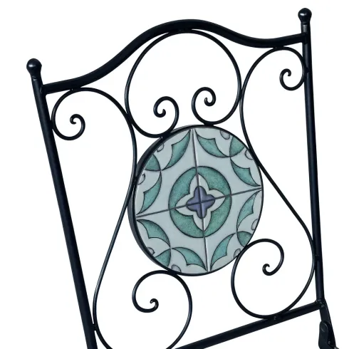 Set Tavolo Ø 60 cm con 2 Sedie Pieghevoli da Giardino Bianco Azzurro