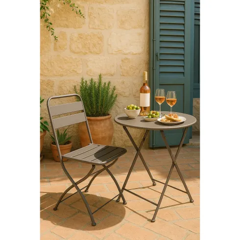 Sedia Pieghevole in Acciaio Taupe per Esterno e Interno 42x50x88 cm