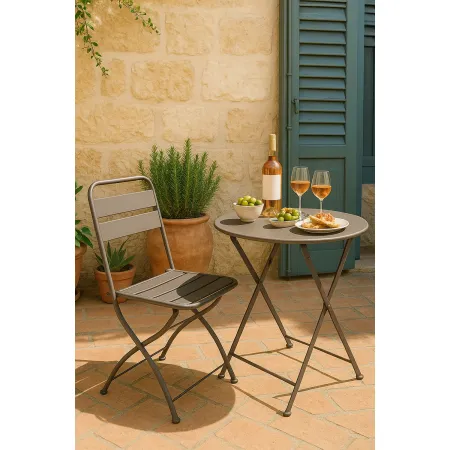 Sedia Pieghevole in Acciaio Taupe per Esterno e Interno 42x50x88 cm
