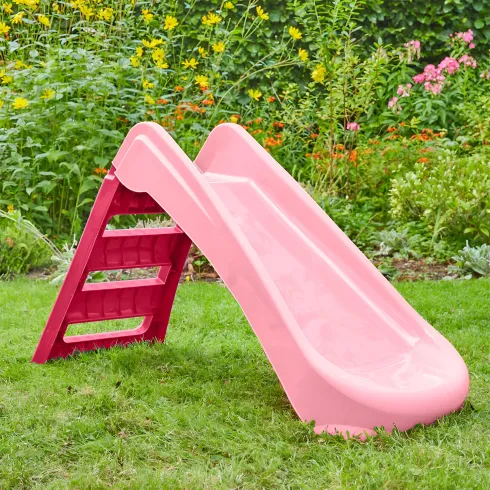 Scivolo per Bambini Pieghevole Salvaspazio a 3 Gradini in Plastica Rosa
