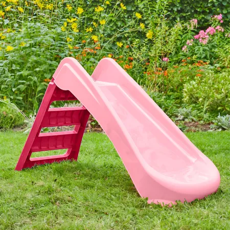 Scivolo per Bambini Pieghevole Salvaspazio a 3 Gradini in Plastica Rosa