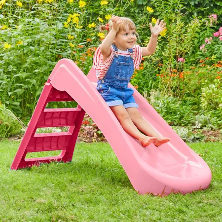 Scivolo per Bambini Pieghevole Salvaspazio a 3 Gradini in Plastica Rosa
