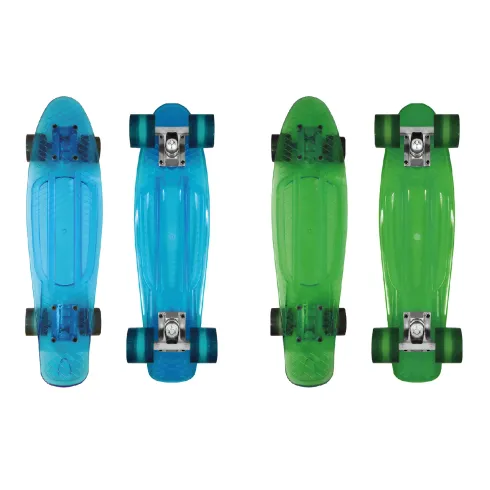 Skateboard Trasparente 57 cm Ruote Grandi da Esterno Verde o Celeste