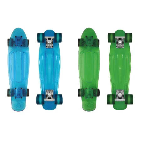 Skateboard Trasparente 57 cm Ruote Grandi da Esterno Verde o Celeste