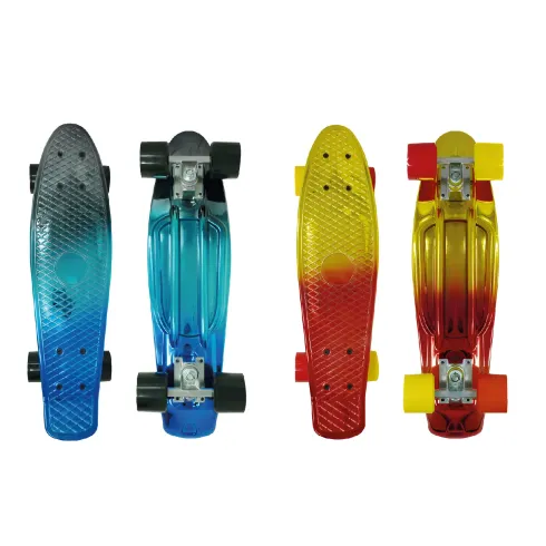 Skateboard 57 cm Cromato Ruote PVC Struttura in Alluminio Blu o Rosso