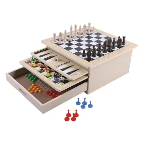 Scacchiera Multigioco 10 in 1 in Legno con Cassettiera Portapedine