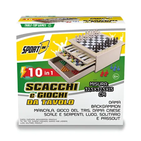 Scacchiera Multigioco 10 in 1 in Legno con Cassettiera Portapedine