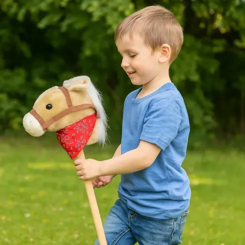 Hobby Horse con Asta 80 cm in Legno per Bambini Suoni Realistici