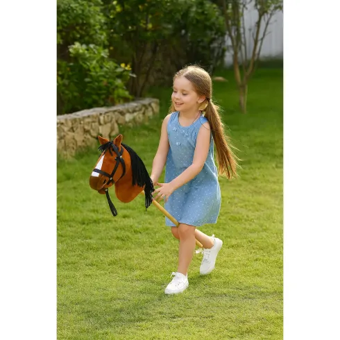 Cavallo con Bastone 80 cm Bambini Hobby Horse Suoni Criniera Intrecciata