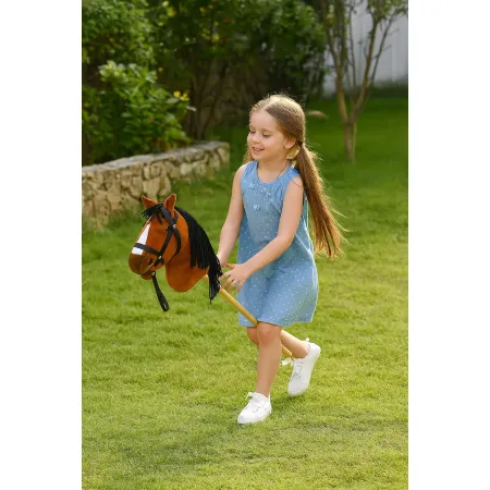 Cavallo con Bastone 80 cm Bambini Hobby Horse Suoni Criniera Intrecciata