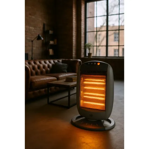 Stufa Elettrica Alogena Oscillante 1600W 4 Livelli Grigio da Interno