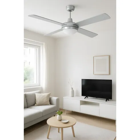 Ventilatore da Soffitto 4 Pale in Legno Ø132 cm Luce e Telecomando 60W