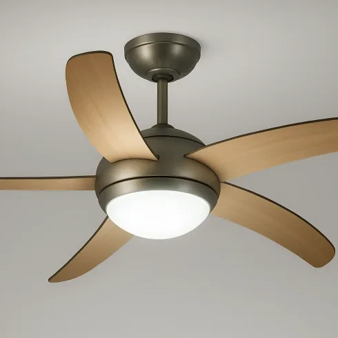 Ventilatore da Soffitto 5 Pale in Legno Ø132 cm Luce e Telecomando 60W