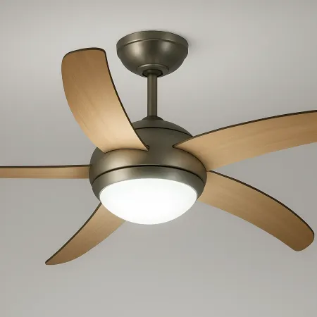 Ventilatore da Soffitto 5 Pale in Legno Ø132 cm Luce e Telecomando 60W