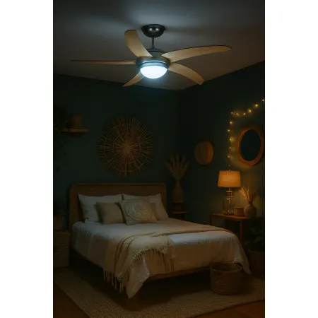 Ventilatore da Soffitto 5 Pale in Legno Ø132 cm Luce e Telecomando 60W